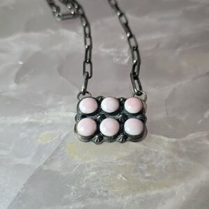 Native Made Pink Conch and Sterling Silver Necklace
